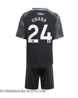 Aston Villa Amadou Onana #24 Maglia Gara Trasferta Repliche 2025-26 Bambino Maniche Corte Aston Villa Amadou Onana #24 Maglia Gara Trasferta Repliche 2025-26 Bambino Maniche Corte